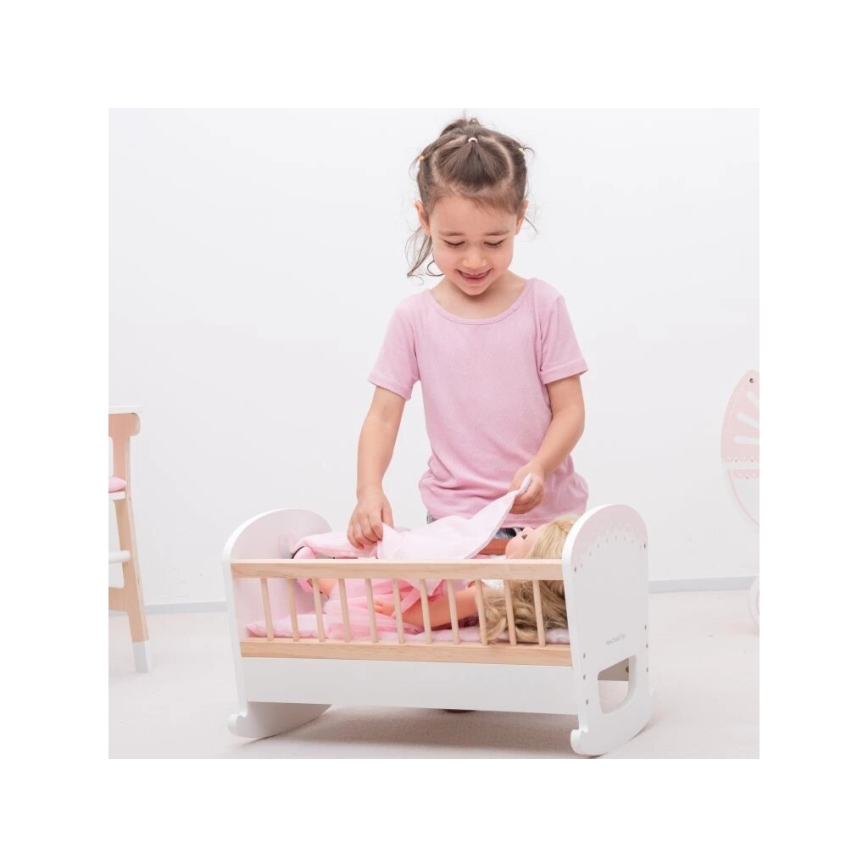 New Classic Toys - Lit en bois pour poupées rose