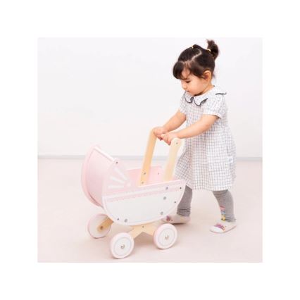 New Classic Toys - Poussette en bois pour poupée rose