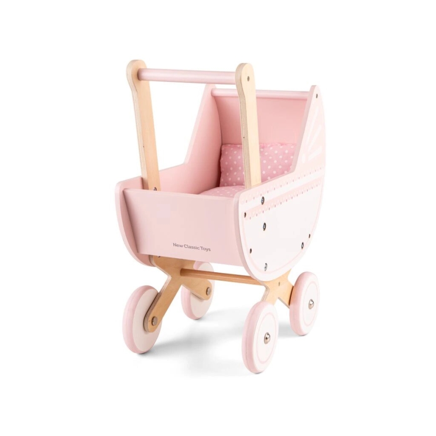 New Classic Toys - Poussette en bois pour poupée rose