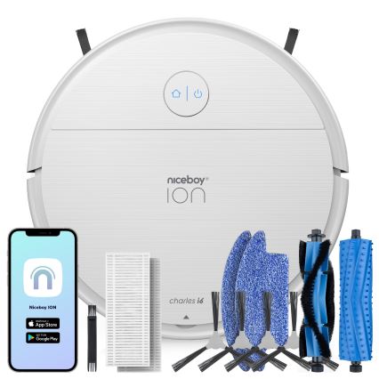 Niceboy ION Charles i6 - Aspirateur robot intelligent 2 en 1 2600 mAh Wi-Fi blanc