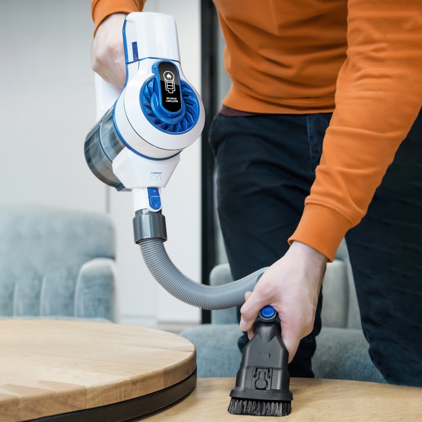 Niceboy ION Hurricane H5 - Aspirateur balai sans fil 2 en 1 150W/2200 mAh blanc/bleu