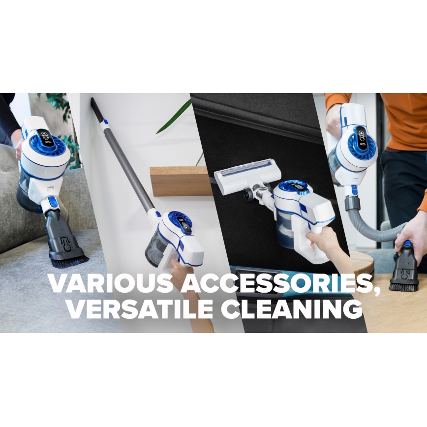 Niceboy ION Hurricane H5 - Aspirateur balai sans fil 2 en 1 150W/2200 mAh blanc/bleu