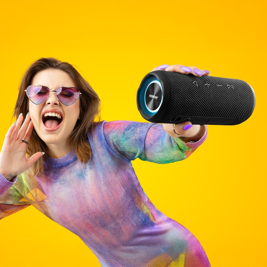 Niceboy Nexus - Enceinte sans fil LED avec microphone 26W/4000 mAh IPX6 noir