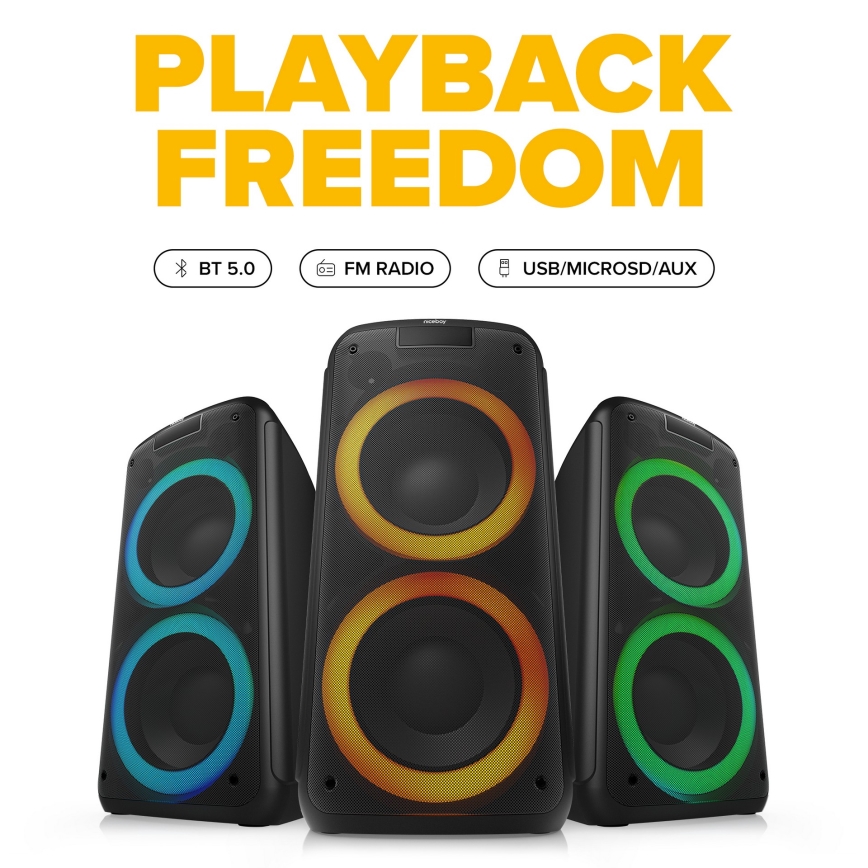 Niceboy PARTY Boss 2 - Enceinte sans fil LED avec un micro et batterie portative fonction 200W/4500 mAh + Télécommande