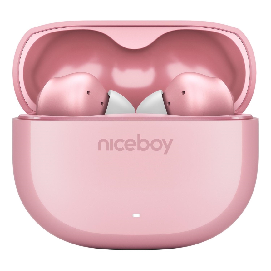 Niceboy Pins 4 - Écouteurs sans fil avec ANC, 400 mAh + 2 x 50 mAh, IPX4, rose