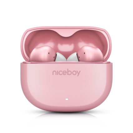 Niceboy Pins 4 - Écouteurs sans fil avec ANC, 400 mAh + 2 x 50 mAh, IPX4, rose
