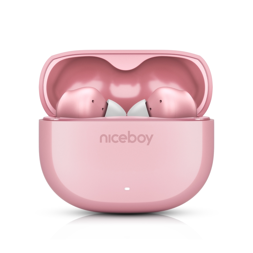 Niceboy Pins 4 - Écouteurs sans fil avec ANC, 400 mAh + 2 x 50 mAh, IPX4, rose