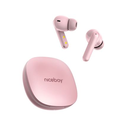 Niceboy Pins 4 PRO - Écouteurs sans fil avec ANC, boîtier 380 mAh + 2 × 35 mAh, IP54, rose