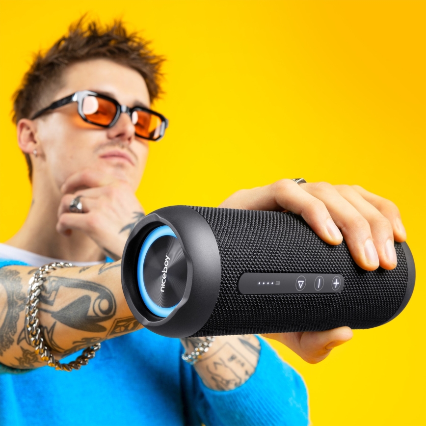 Niceboy Polaris - Enceinte sans fil LED avec un micro 30W/4000 mAh IPX7 noir