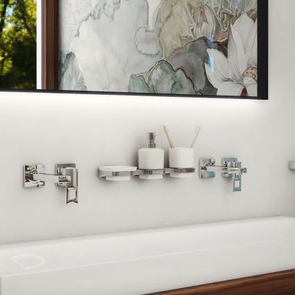 NIMCO MA lot-31K-26 - Distributeur mural de savon, support pour brosse à dents et crochet mural MAYA 320 mm blanc/chrome brillant