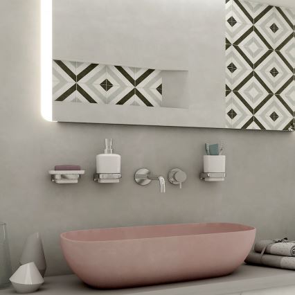 NIMCO MA lot-31K-26 - Distributeur mural de savon, support pour brosse à dents et crochet mural MAYA 320 mm blanc/chrome brillant