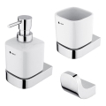 NIMCO NK lot-31K-26 - Distributeur mural de savon, support pour brosse à dents et crochet mural NIKAU 320 mm blanc/chrome brillant