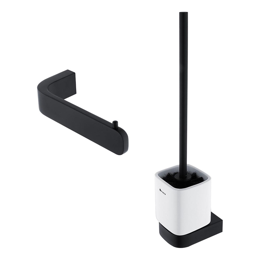 NIMCO NKC lot-94KN-90 - Brosse de toilette à fixation murale et porte-papier hygiénique NIKAU blanc/mat noir