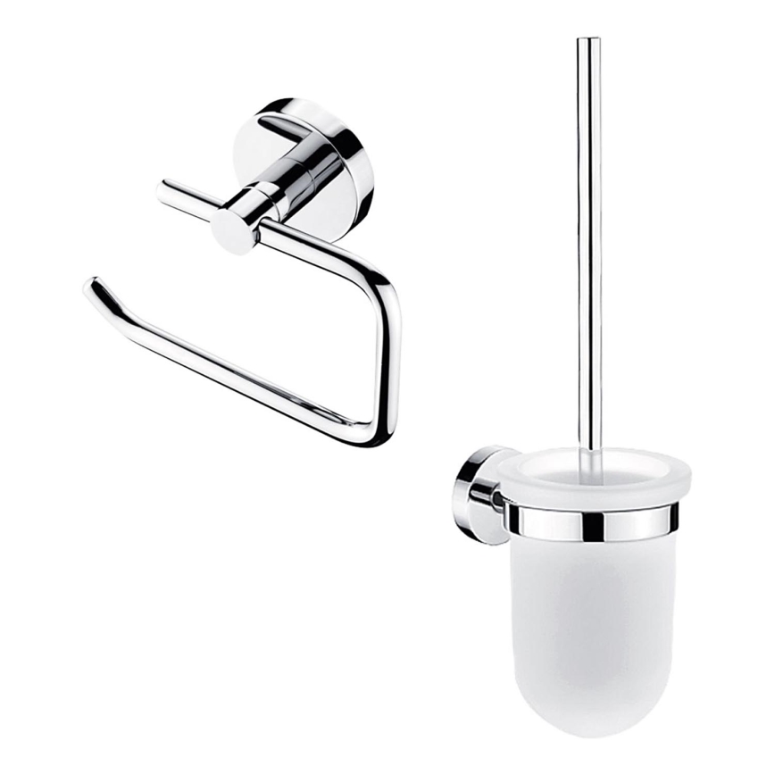 NIMCO UN lot-94WN-26 - Brosse de toilette à fixation murale et porte-papier hygiénique UNIX chrome brillant