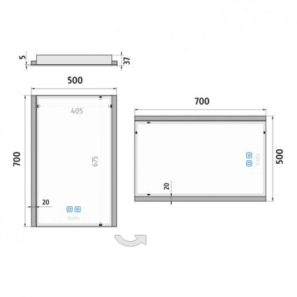 NIMCO ZP 11001VX - Miroir de salle de bains rétroéclairé à LED dimmable / 21W / 230V 3000-6500K 70x50 cm IP44