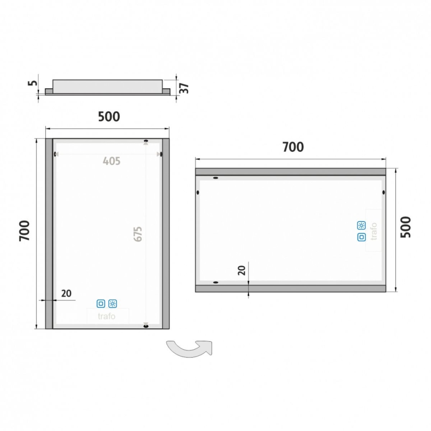 NIMCO ZP 11001VX - Miroir de salle de bains rétroéclairé à LED dimmable / 21W / 230V 3000-6500K 70x50 cm IP44