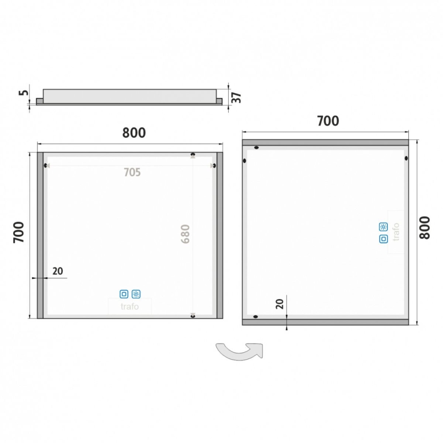 NIMCO ZP 11003VX - Miroir de salle de bains rétroéclairé LED à intensité variable, 21 W, 230 V, 3000–6500 K, 70 × 80 cm, IP44