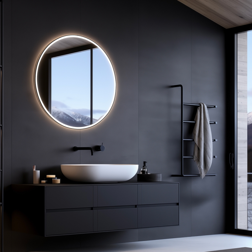 NIMCO ZPC 28000RVX-90 - Miroir rétro-éclairé à intensité variable salle de bain LED/26W/230V 3000-6500K d. 60 cm mat noir IP44