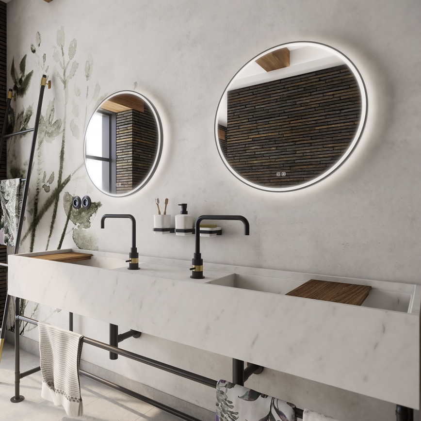 NIMCO ZPC 28000RVX-90 - Miroir rétro-éclairé à intensité variable salle de bain LED/26W/230V 3000-6500K d. 60 cm mat noir IP44