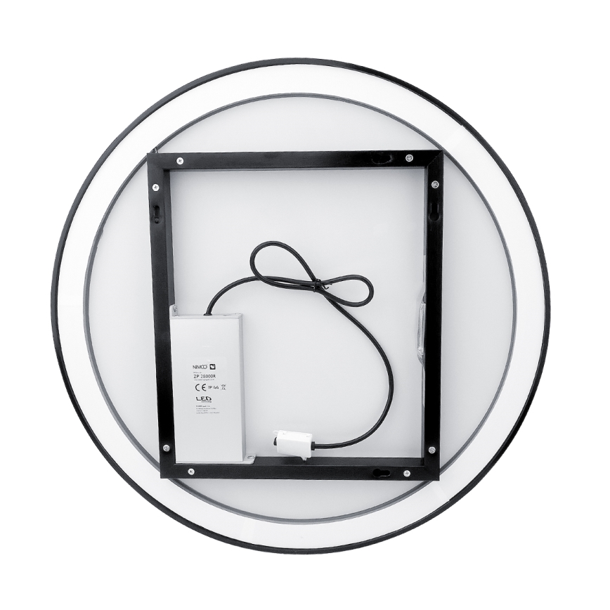 NIMCO ZPC 28000RVX-90 - Miroir rétro-éclairé à intensité variable salle de bain LED/26W/230V 3000-6500K d. 60 cm mat noir IP44