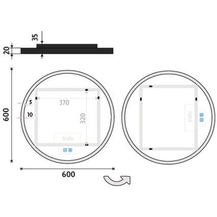 NIMCO ZPC 28000RVX-90 - Miroir rétro-éclairé à intensité variable salle de bain LED/26W/230V 3000-6500K d. 60 cm mat noir IP44