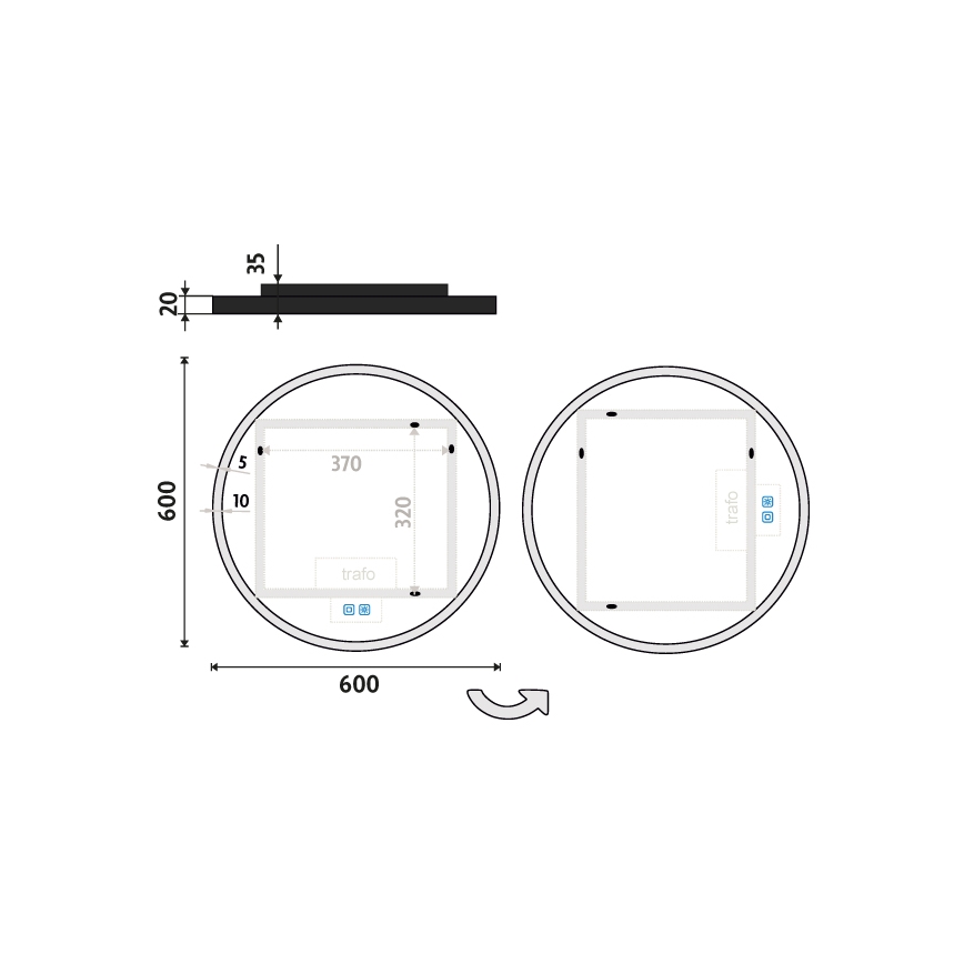 NIMCO ZPC 28000RVX-90 - Miroir rétro-éclairé à intensité variable salle de bain LED/26W/230V 3000-6500K d. 60 cm mat noir IP44