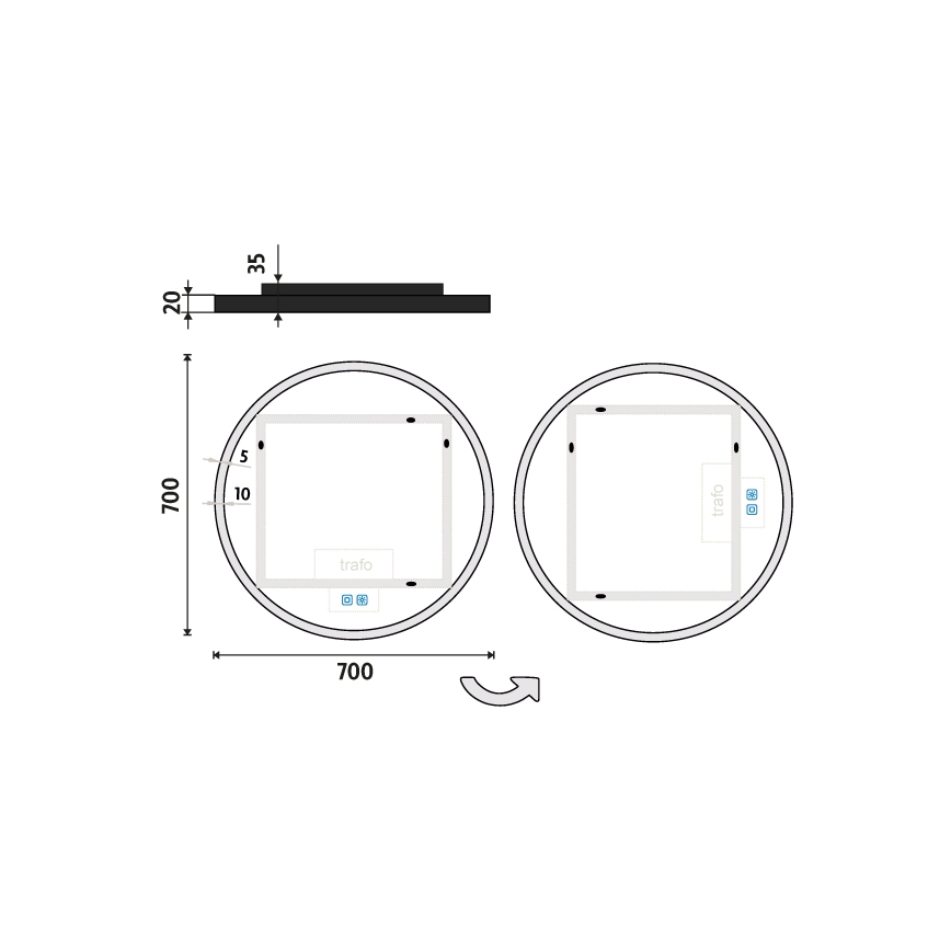 NIMCO ZPC 28001RVX-90 - Miroir rétro-éclairé à intensité variable salle de bain LED/33W/230V 3000-6500K d. 70 cm mat noir IP44