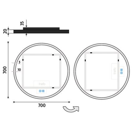 NIMCO ZPC 28001RVX-90 - Miroir de salle de bains rétroéclairé LED dimmable 33W/230V 3000-6500K Ø 70 cm noir mat IP44
