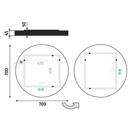 NIMCO ZPC 31001RVX-90 - Miroir rétro-éclairé à intensité variable salle de bain LED/22W/230V 3000-6500K d. 70 cm mat noir IP44