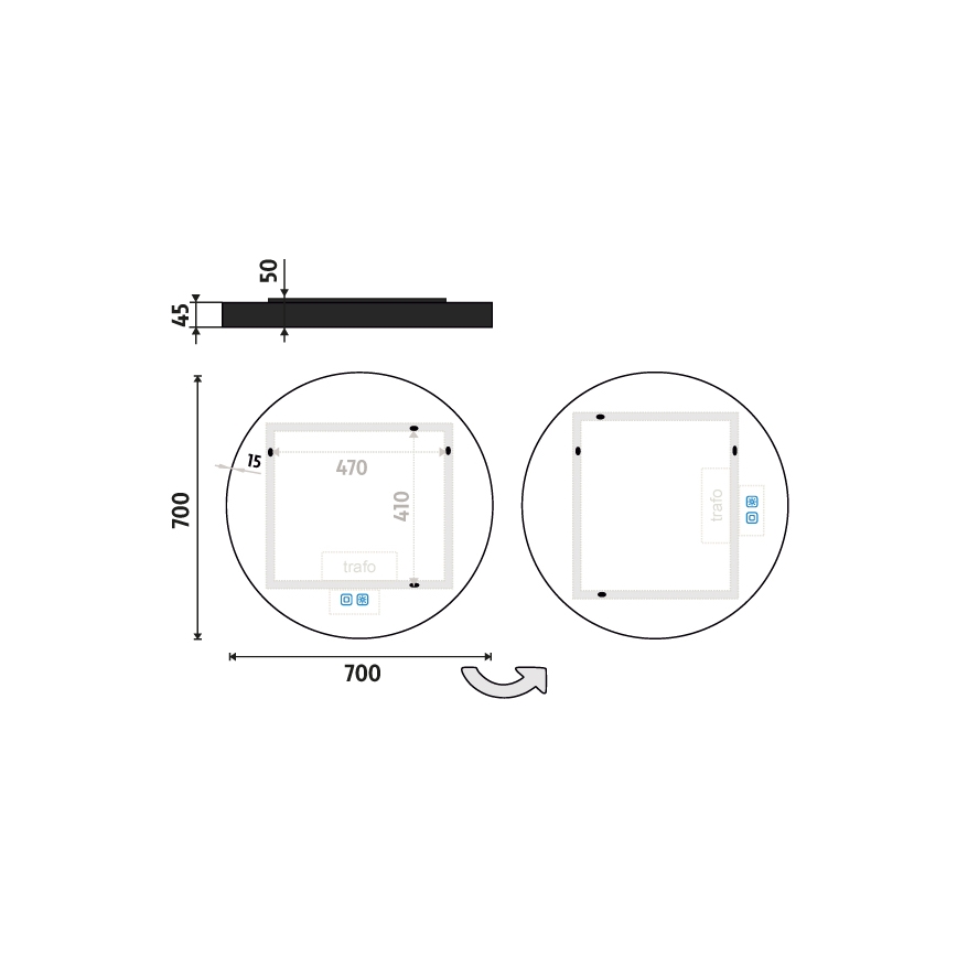 NIMCO ZPC 31001RVX-90 - Miroir rétro-éclairé à intensité variable salle de bain LED/22W/230V 3000-6500K d. 70 cm mat noir IP44