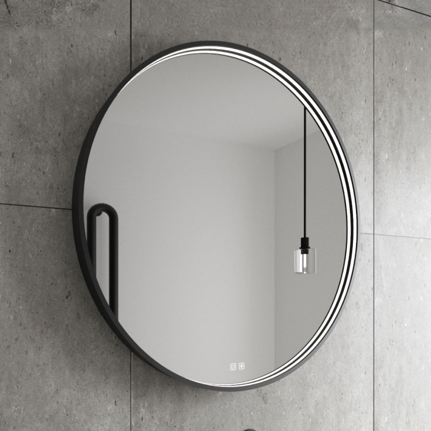 NIMCO ZPC 31001RVX-90 - Miroir rétro-éclairé à intensité variable salle de bain LED/22W/230V 3000-6500K d. 70 cm mat noir IP44