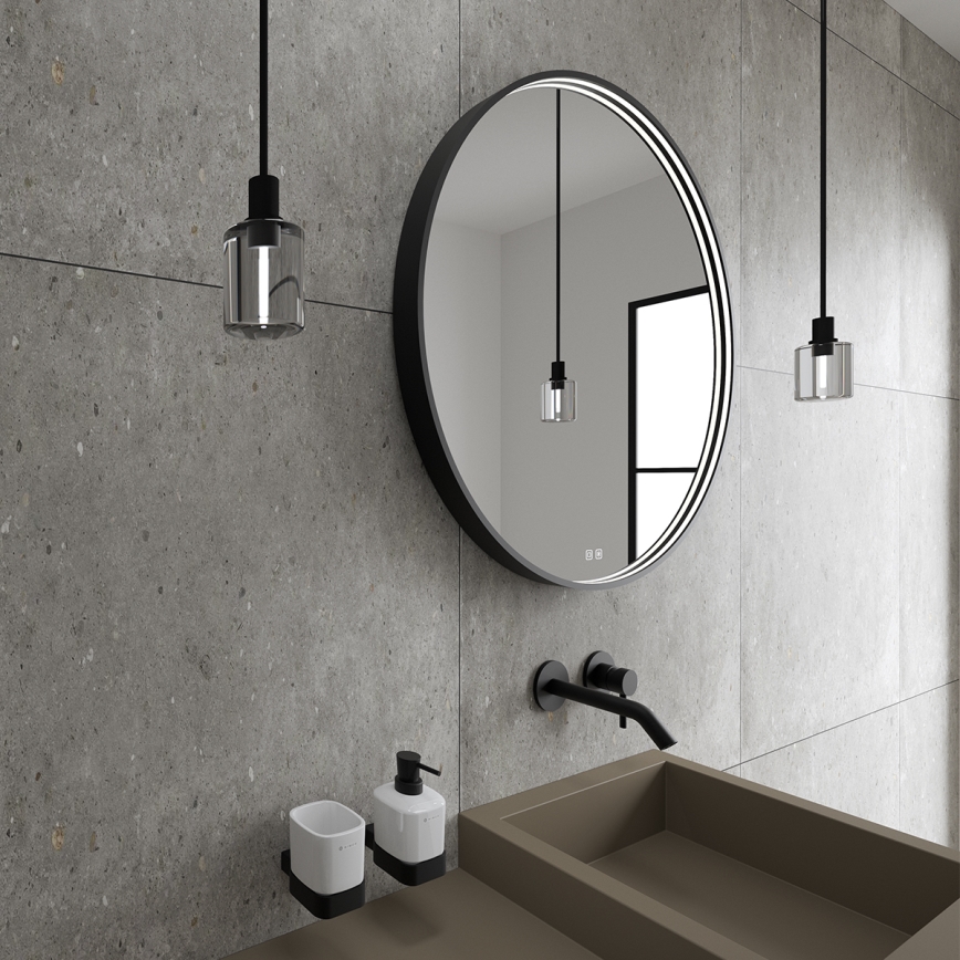 NIMCO ZPC 31002RVX-90 - Miroir rétroéclairé pour salle de bains à LED dimmable, 26 W, 230 V, 3000-6500 K, Ø 80 cm, noir mat, IP44