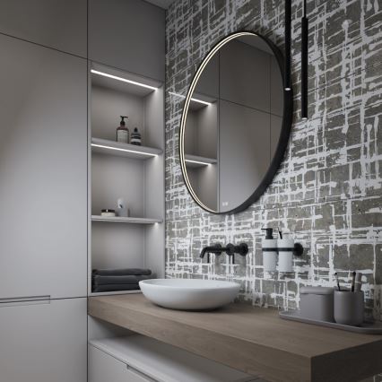 NIMCO ZPC 31002RVX-90 - Miroir rétroéclairé pour salle de bains à LED dimmable, 26 W, 230 V, 3000-6500 K, Ø 80 cm, noir mat, IP44