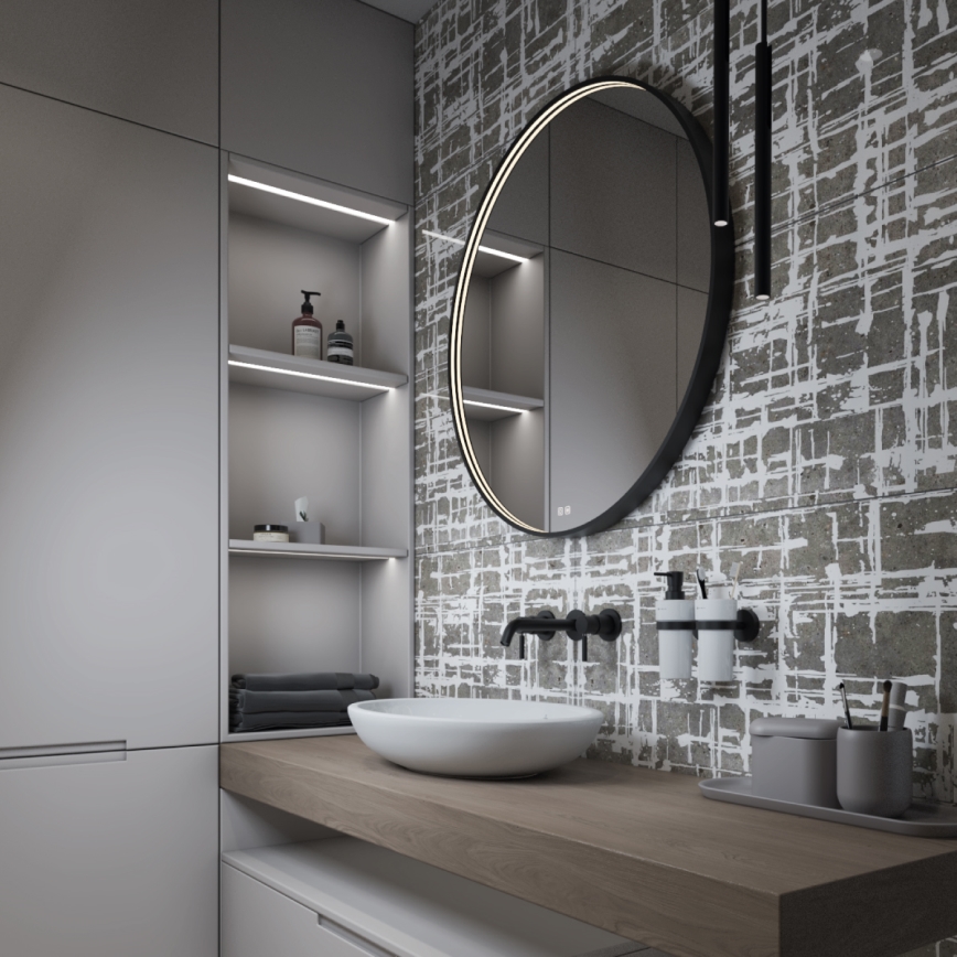 NIMCO ZPC 31002RVX-90 - Miroir rétroéclairé pour salle de bains à LED dimmable, 26 W, 230 V, 3000-6500 K, Ø 80 cm, noir mat, IP44