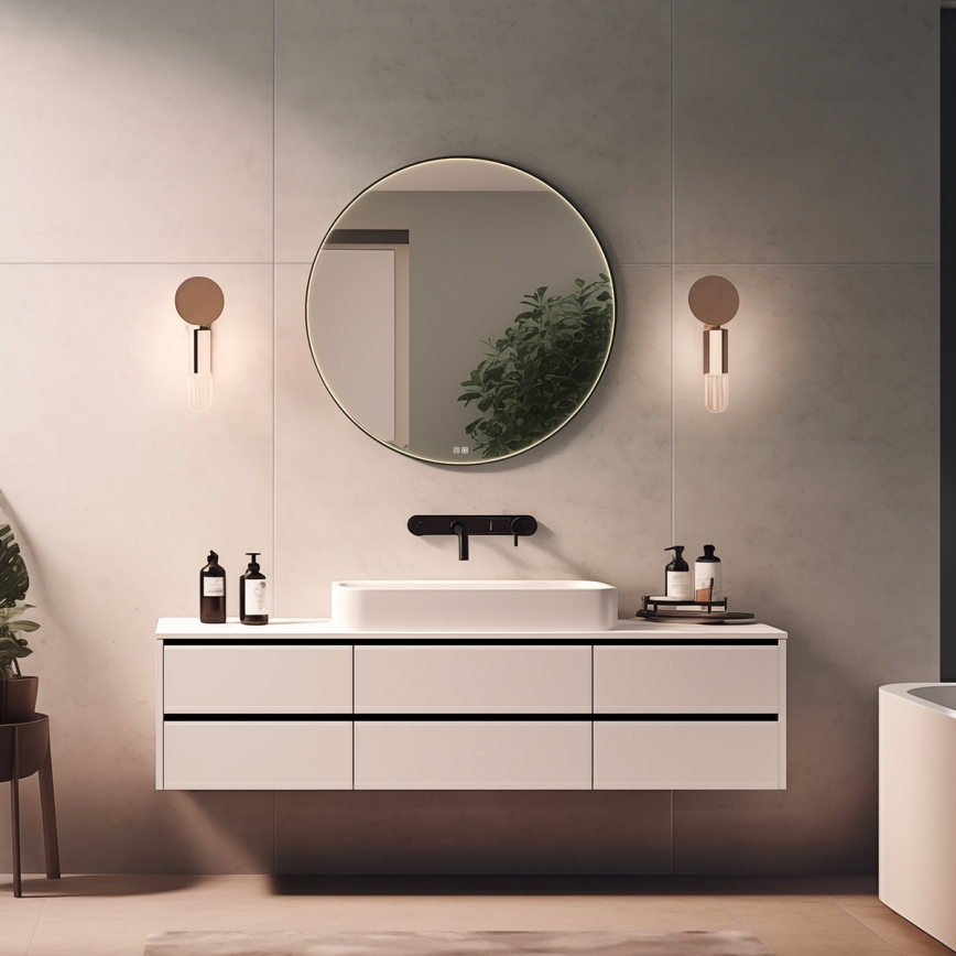 NIMCO ZPC 31002RVX-90 - Miroir rétroéclairé pour salle de bains à LED dimmable, 26 W, 230 V, 3000-6500 K, Ø 80 cm, noir mat, IP44