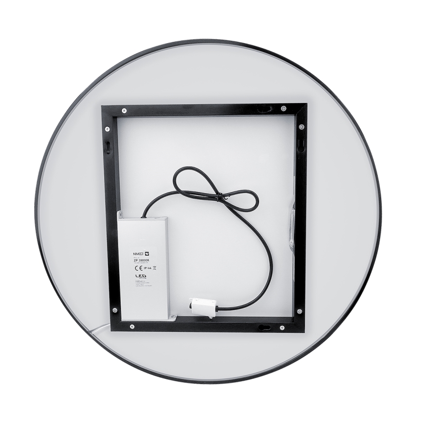 NIMCO ZPC 31002RVX-90 - Miroir rétroéclairé pour salle de bains à LED dimmable, 26 W, 230 V, 3000-6500 K, Ø 80 cm, noir mat, IP44