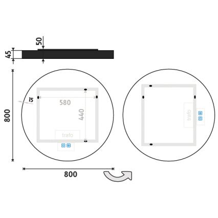 NIMCO ZPC 31002RVX-90 - Miroir rétroéclairé pour salle de bains à LED dimmable, 26 W, 230 V, 3000-6500 K, Ø 80 cm, noir mat, IP44