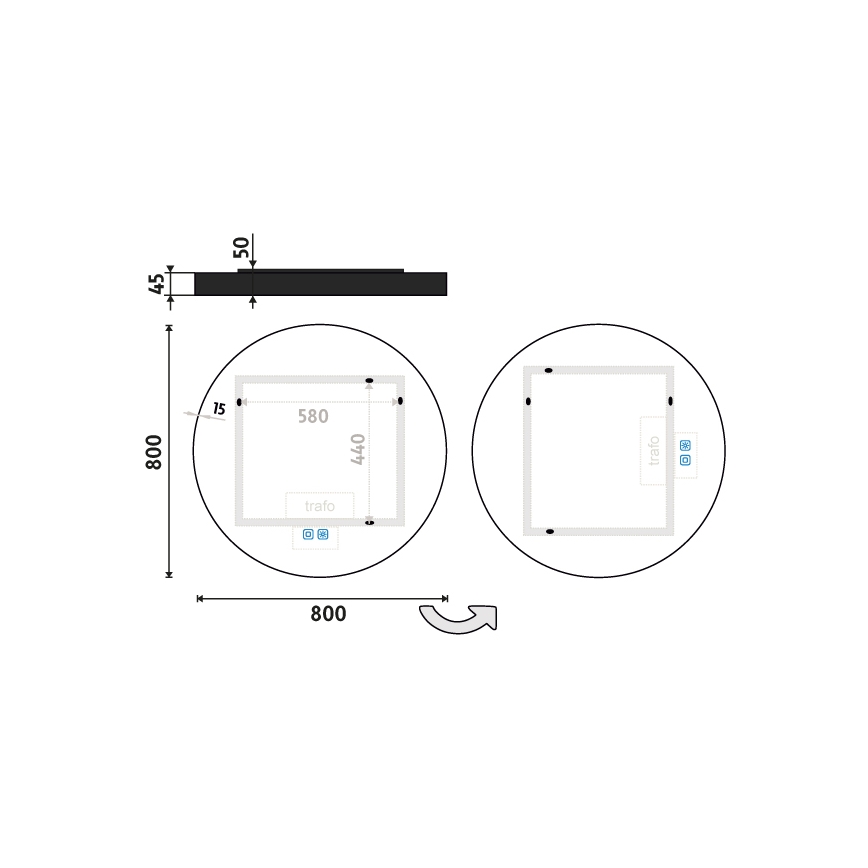 NIMCO ZPC 31002RVX-90 - Miroir rétroéclairé pour salle de bains à LED dimmable, 26 W, 230 V, 3000-6500 K, Ø 80 cm, noir mat, IP44