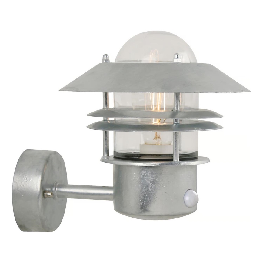 Nordlux - Applique murale extérieure avec détecteur BLOKHUS 1xE27/60W/230V IP54 argent