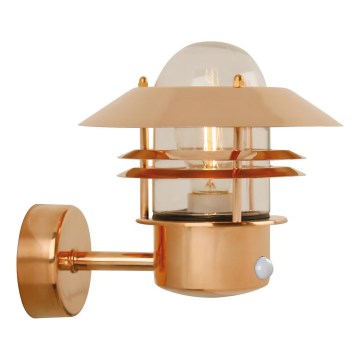 Nordlux - Applique murale extérieure avec détecteur BLOKHUS 1xE27/60W/230V IP54 cuivre
