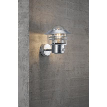 Nordlux - Applique murale extérieure avec détecteur BLOKHUS 1xE27/60W/230V IP54 argent