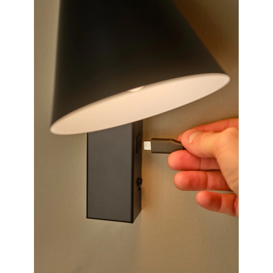 Nordlux - Applique murale WILMER avec port USB 1xE14/40W/230V noire