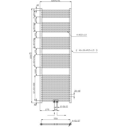 Novaservis - Radiateur sèche-serviettes électrique 630W/230V 180x60 cm chromé brillant, droit