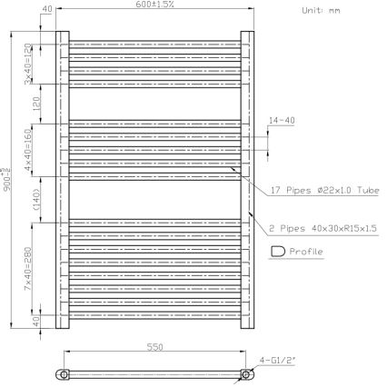 Novaservis - Radiateur sèche-serviettes droit pour salle de bains 478W/230V 90x60 cm, blanc