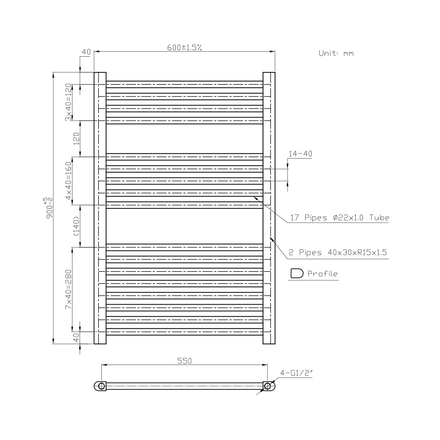 Novaservis - Radiateur sèche-serviettes droit pour salle de bains 478W/230V 90x60 cm, blanc