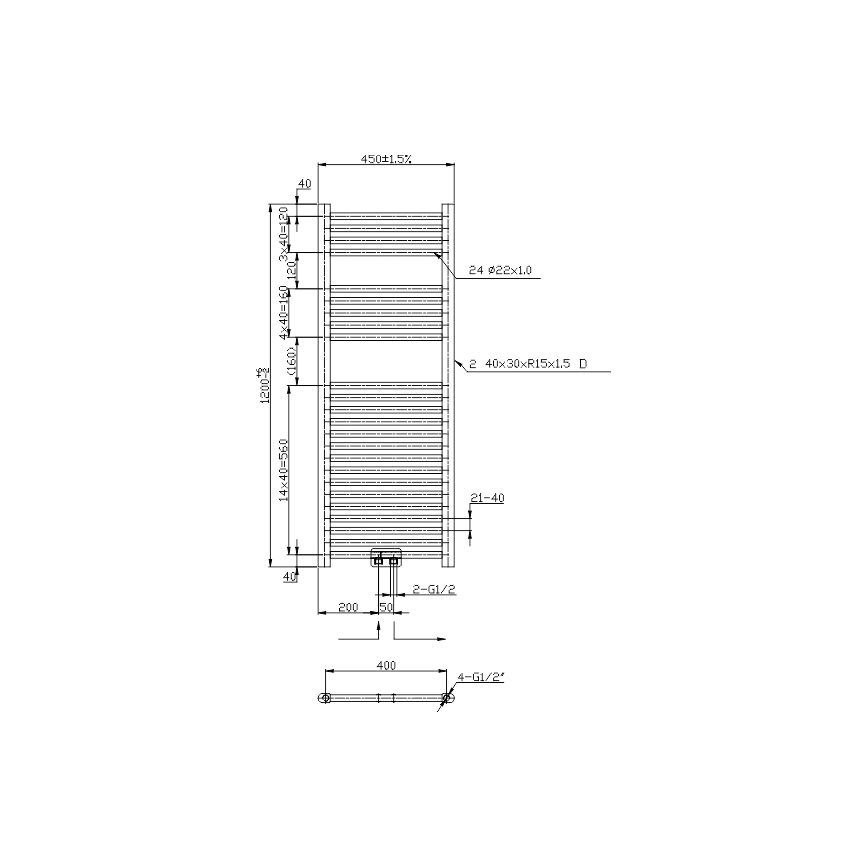 Novaservis - Radiateur sèche-serviettes pour salle de bains 490W/230V 120x45 cm noir droit