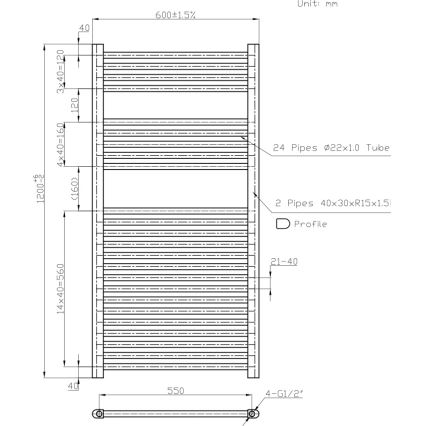 Novaservis - Radiateur sèche-serviettes pour salle de bains 644W/230V 120x60 cm, blanc, à tubes droits