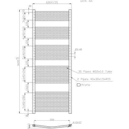 Novaservis - Radiateur sèche-serviettes pour salle de bains 836W/230V 160x60 cm blanc arrondi