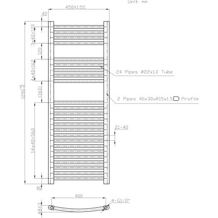 Novaservis - Sèche-serviettes échelle pour salle de bains 490W/230V 120x45 cm blanc arrondi