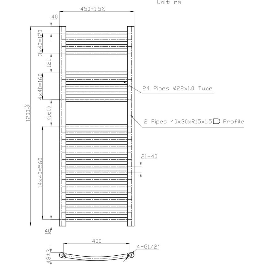 Novaservis - Sèche-serviettes échelle pour salle de bains 490W/230V 120x45 cm blanc arrondi